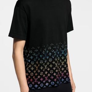 LE Louis Vuitton Monogram Gradient Embellished Short-Sleeved Crewneck Black XL